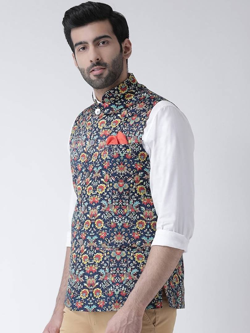 Men's Multicoloured 
Cotton Blend
 Printed Nehru Jackets